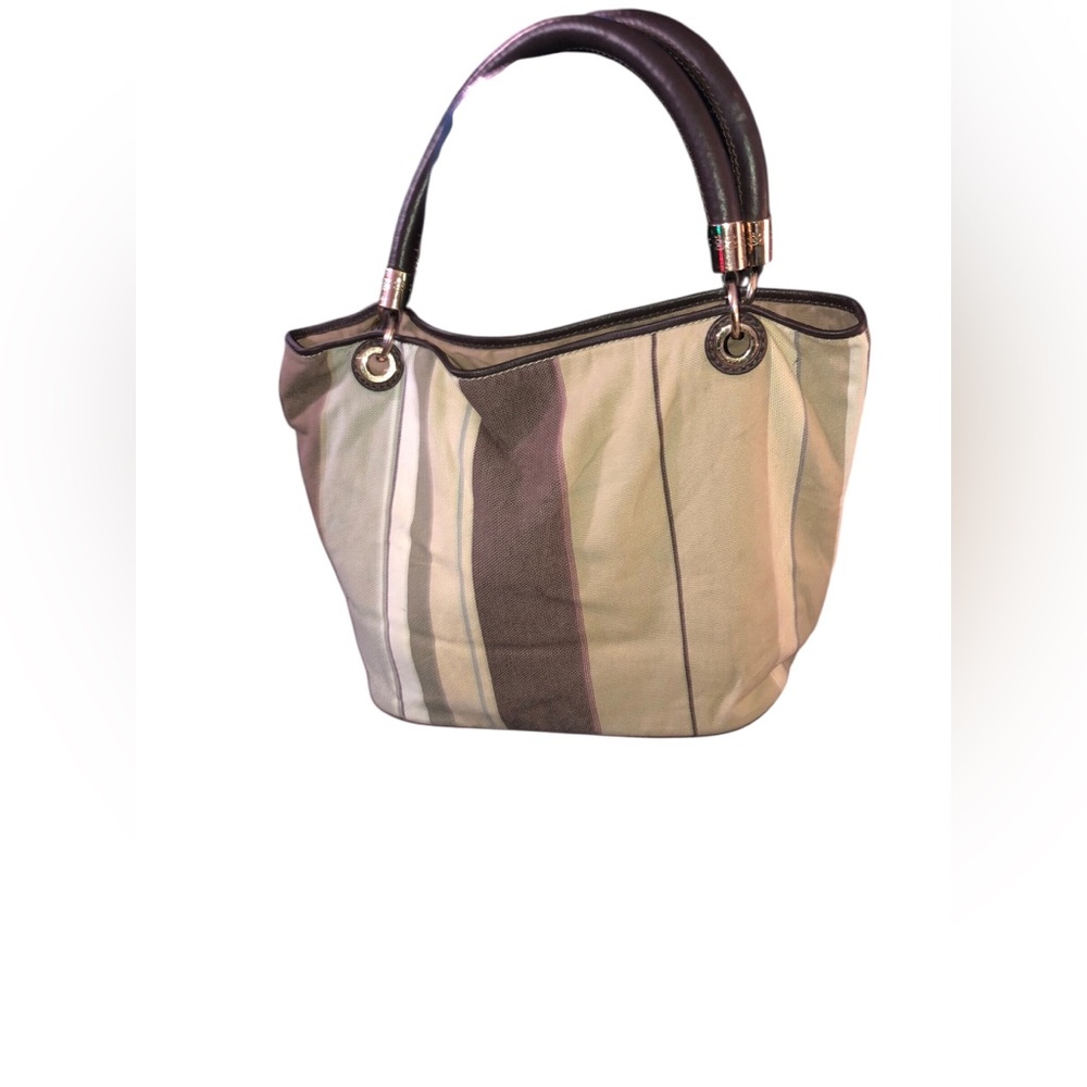 Baumé & Mercier Lancel Paris Elegant Striped Shoulder Bag in Brown and Cream - Picture 4 of 8
